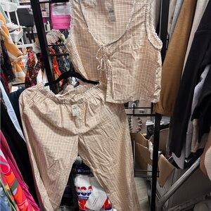 Chic Beige Plaid Women's Jumpsuit Set